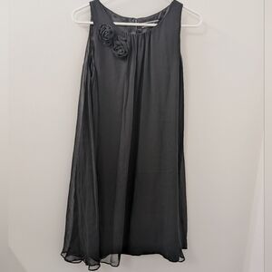 Basque 100% Silk Little Black Dress LBD– Rosette Detail – Above Knee – Size 8